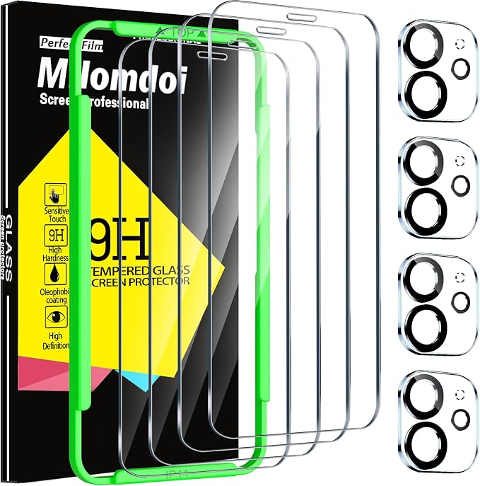 Milomdoi Screen Protector for iPhone 11,Tempered Glass | 4+4 Pack, 9H+ Hardness, Camera Lens Protector, Military Grade Shatterproof, Easy Installation, No Bubbles, Case Friendly by Milomdoi