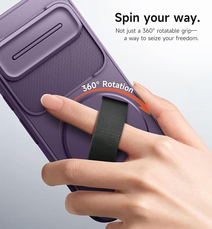 SURITCH for Google Pixel 10/10 Pro Case with 360° Rotatable Hand Strap Phone Grip Holder & Invisible Kickstand & Slide Camera Cover, Protective Cover for Pixel 10/10 Pro -Dark Purple - Image 3