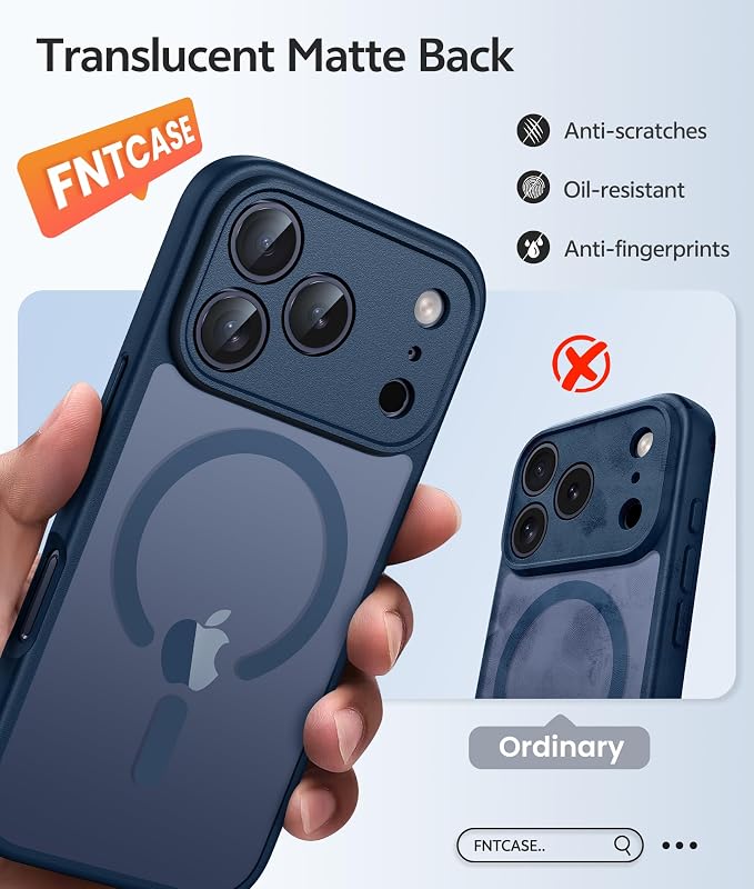 FNTCASE for iPhone 17 Pro Case, Fit for Magsafe, Screen Protector, Blue | Full Camera Protection, Translucent Matte, 14FT Military Grade Drop Proof, Shockproof Protective Phone Cover - Image 6
