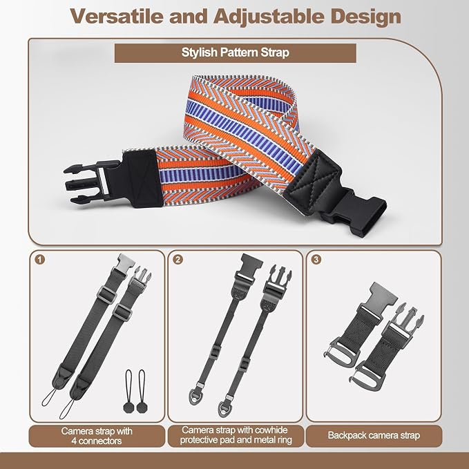 YFWE Adjustable Camera Neck Strap, Vintage Woven Shoulder & Crossbody Camera Strap with 4 Connection Ways, Anti-Slip Camera Strap for DSLR, Mirrorless & Camcorder, Travel & Outdoor Photography Gear - Image 4