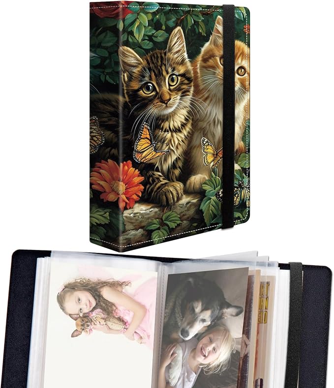 Small Photo Album 4x6 60 Pockets 120 Photos - Adventure Book Baby Photo Albums Photo Books for 4X6 Pictures Memory Book with Black Elastic Band for Photo Storage, Cat Family Flower Butterflies by Unknown