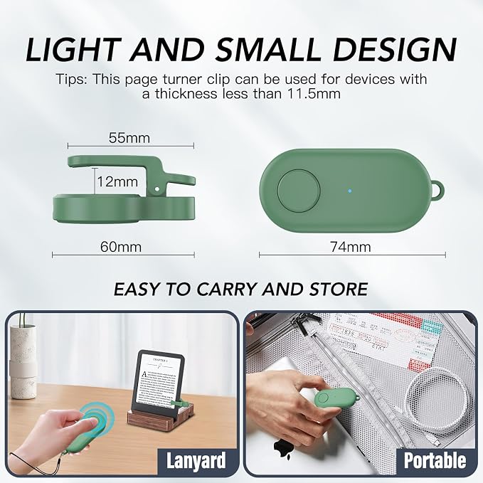 Remote Control Page Turner for Kindle Paperwhite Oasis Kobo eReaders,Kindle Clicker Page Turner Accessories for iPhone,iPad, Android Tablets Reading Novels,Camera Video Record&Shutter Selfie (Green) - Image 4