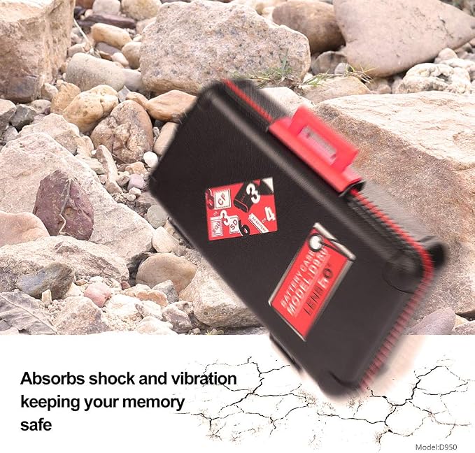 LENSGO Camera Battery Memory Card Case, Memory Card Hard Protector Case Water-Resistant Anti-Shock Storage Box for 3 Camera Batteries 3 XQD or 3 CF Cards 6 SD Cards (Red) - Image 5