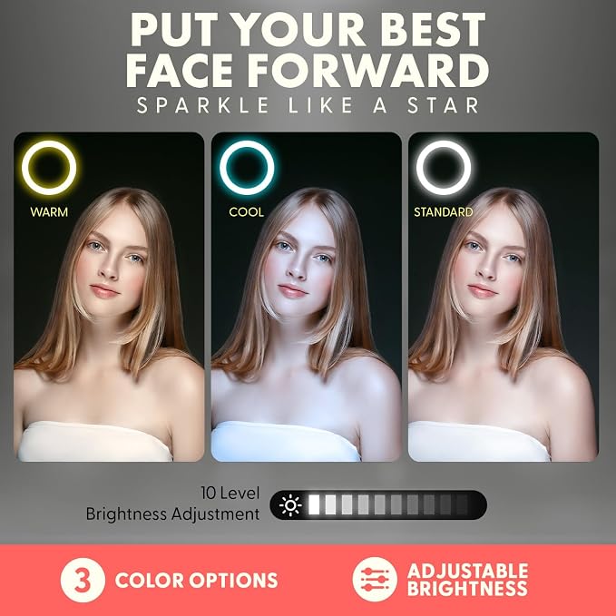 11" Selfie Ring Light with 61" Tripod Stand, LED Ring Light with Phone Holder, Wired Control USB, 10 Brightness Levels, 3 Color Modes, Adjustable for Video Recording, Zoom Meetings, and YouTube - Image 2