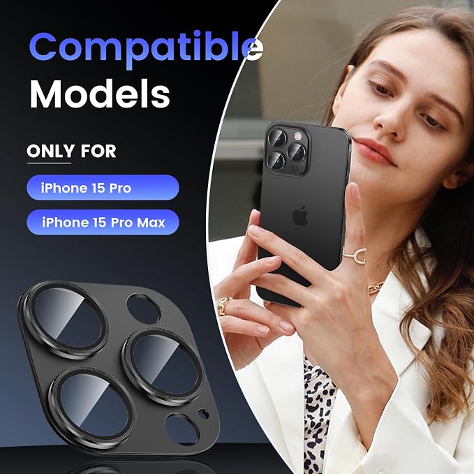 Tensea for iPhone 15 Pro Max/iPhone 15 Pro Camera Lens Protector | Metal Aluminum Alloy Tempered Glass Cover Camera Screen Protector Accessories, Case Friendly - Image 2