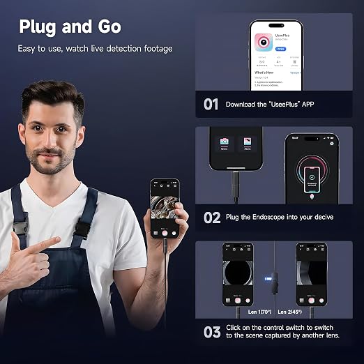 [Dual-Lens] Endoscope Camera with Light, 1920P HD Borescope with 8+1 Adjustable LED Lights, IP67 Waterproof 16.5FT Semi-Rigid Snake Cord Inspection Camera for iPhone, iPad and Android Phone (Type C) - Image 6