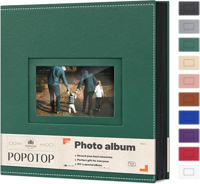 Popotop 4x6 Photo Album Holds 500 Pictures, Vegan Leather Hardcover | 500-Photos Capacity, Clear Slip-In Pockets, Large Collection Format, Front Photo Window, Gifts for Family Wedding Baby by Popotop