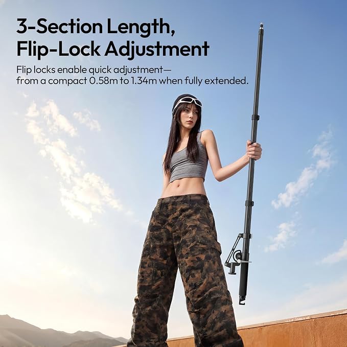 ULANZI TH09 52.7" Camera Boom Arm Light Stand Tripod Extension Bar | Extends 22.8-52.7" | 0°-135° Tilt for Overhead Filming | Dual 1/4" & 3/8" Spigot | Sturdy 11lb Aluminum Alloy Support - Image 2