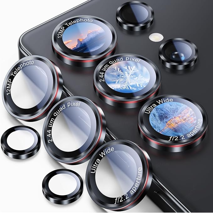 Uyiton for Samsung Galaxy S25 Ultra Camera Lens Protector, Unique Design | Case-Friendly, Military-Grade Sapphire Glass with Aluminum Metal Rear Camera Screen Cover, Black+Red (6.9 inch) by Uyiton