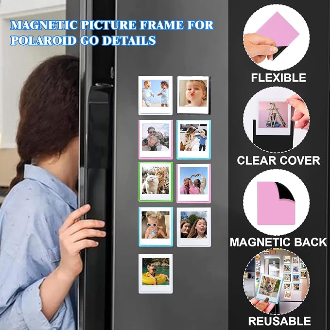Go Magnetic Picture Frame for Polaroid Go Gen2/Gen3 Instant Camera | Picture Frame for Polaroid Go Fits 2.12x2.62 Inches Films, Magnets for Refrigerator with Transparent Cover, Colorful, 20 Pack - Image 3