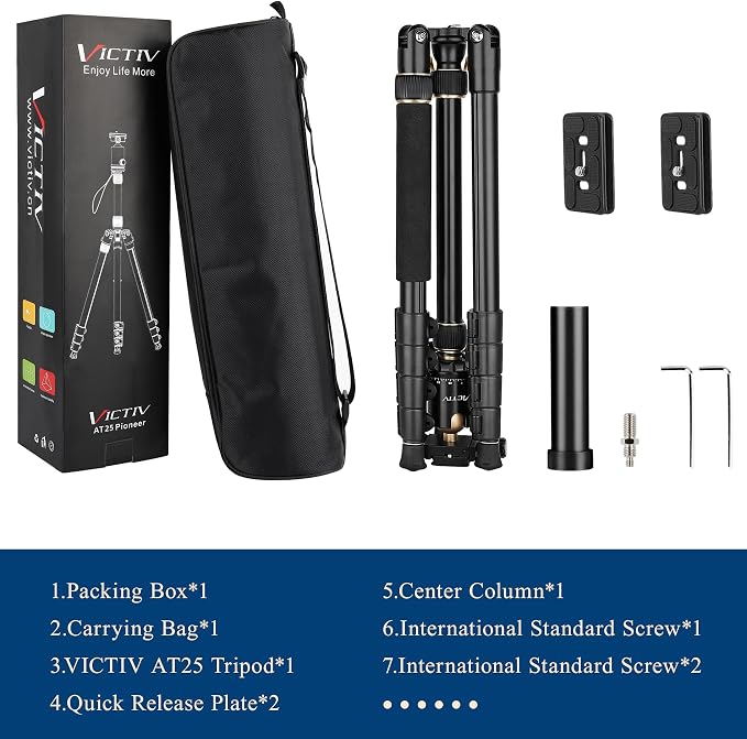 77" Aluminum Camera Tripods & Monopods, Victiv Compact Travel Tripod for Camera DSLR, Spotting Scope,Telescope, Binoculars, Porfessional Heavy Duty Camera Tripod Stand for Photography Video Recording - Image 8