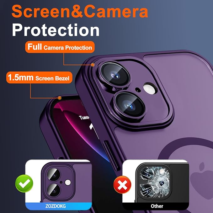 for iPhone 16 Case with Privacy Screen Protector, Purple | Full Camera Protection, Matte Translucent, Magnetic, Compatible with MagSafe, Shockproof Phone Cover, Slim Fit - Image 6