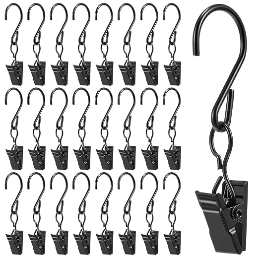 Frienda 25 Pcs Grid Wall Hooks Stainless Steel S Hooks Clips Gridwall Shelf Accessories for Hanging Outside String Lights Picture Photos Drying Clothes Garage Display Retail Art Craft (Black) by Frienda