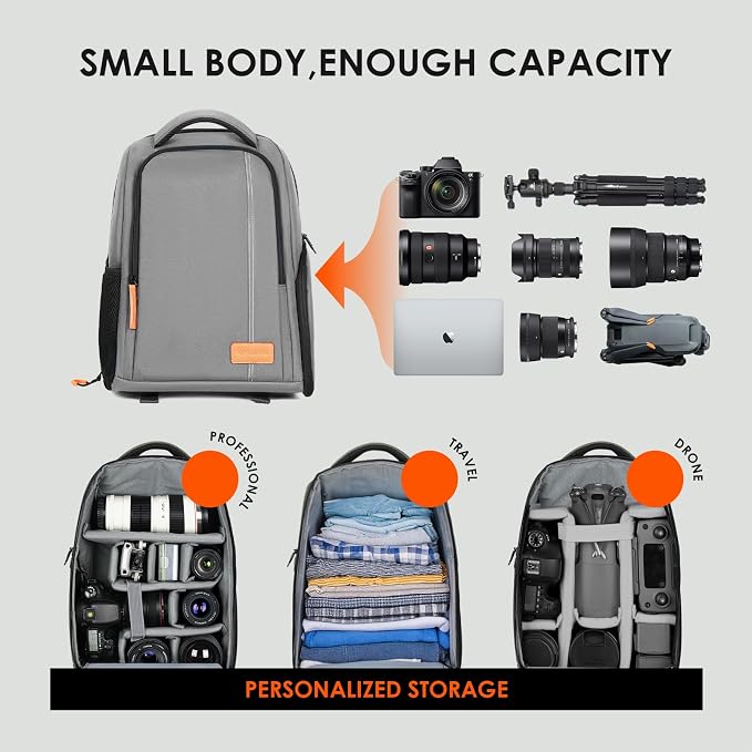 TARION Camera Backpack for Photographers Compact 15L, TB04 Grey | 15 Inch Laptop Compartment, Side Access Quick Draw, Anti-theft Hidden Pocket, Tripod Holder, Rain Cover, Travel-Friendly - Image 3