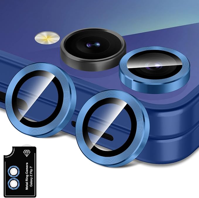 for Samsung Galaxy Z Flip 7 Camera Lens Protector, Individual Metal Ring Tempered Glass Lens Cover, [Strong Adsorption] Scratch Resistant Ultra-Thin HD Clear Lens Cover, 1 Set-Blue Shadow by Btscase