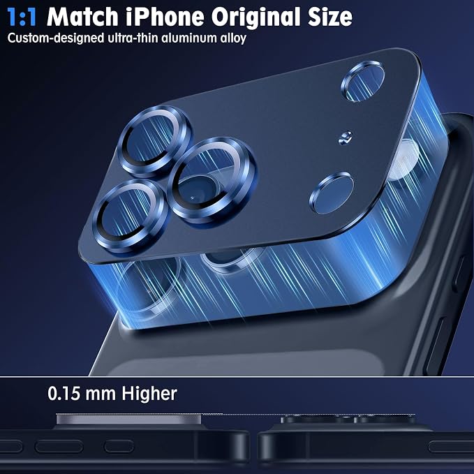 SiHPuoy Camera Lens Protector for iPhone 17 Pro Max, Tempered Glass, Blue | 2pcs, 9H+ Hardness, Military Grade Shatterproof, Anti-Scratch, Case Friendly, Metal Camera Cover, Does not Affect Night Shots - Image 4