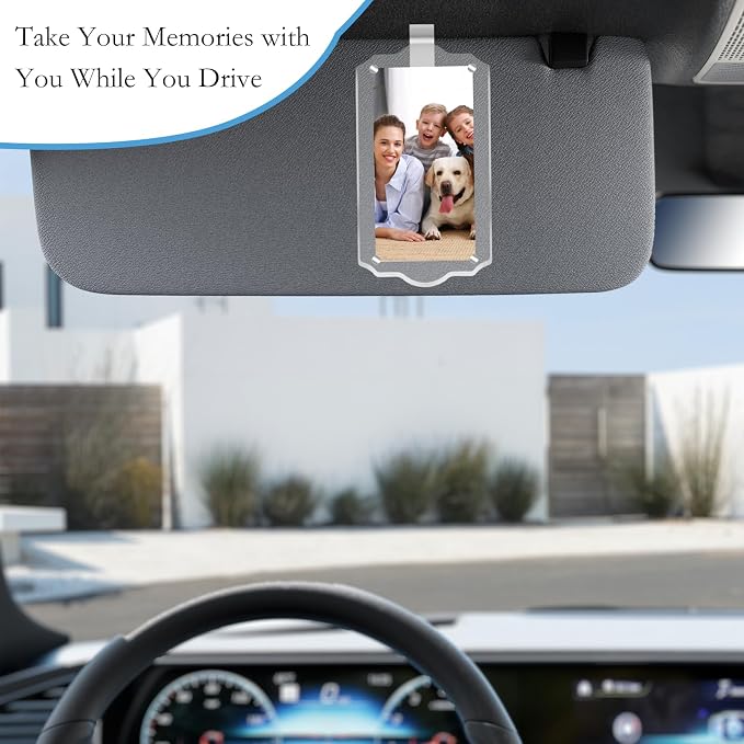 2Pcs Car Hanging Photo Holder, Universal Magnetic Car Picture Frame Rear View Mirror Accessories Personalized Transparent Acrylic Ornaments Decor for Dads Gift - Image 5