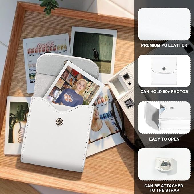 CAIYOULE Square Photo Pouch for Fujifilm Instax SQ Films, White | PU Picture Holder Case for Fujifilm Instax SQ1/40/20/10/6/SP-3 2.9x3.4" Film, Photo Storage Pocket, Can hold 50+ SQ Photos - Image 3