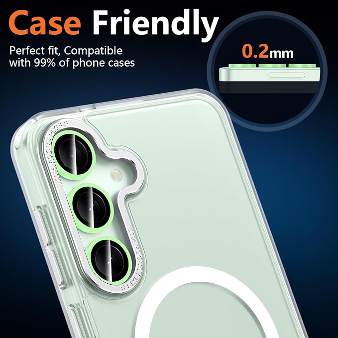for Samsung Galaxy S25 Plus Camera Lens Protector, Individual Metal Ring Tempered Glass Lens Cover, [Strong Adsorption] Scratch Resistant Ultra-Thin HD Clear Lens Cover, 1 Set-Green Shine - Image 7