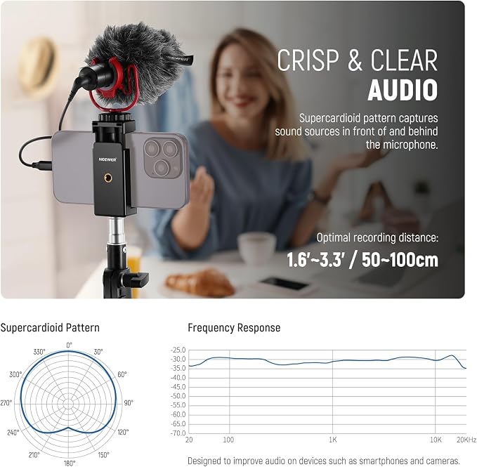 NEEWER VM10 Plug & Play Vlog Microphone for Camera, Mini Supercardioid Mic | 20-20KHz, Compatible with Sony Canon Nikon iPhone Samsung Android Tablet Mac, 3.5mm TRS, USB C OTG, Shock Mount, Windscreen - Image 2