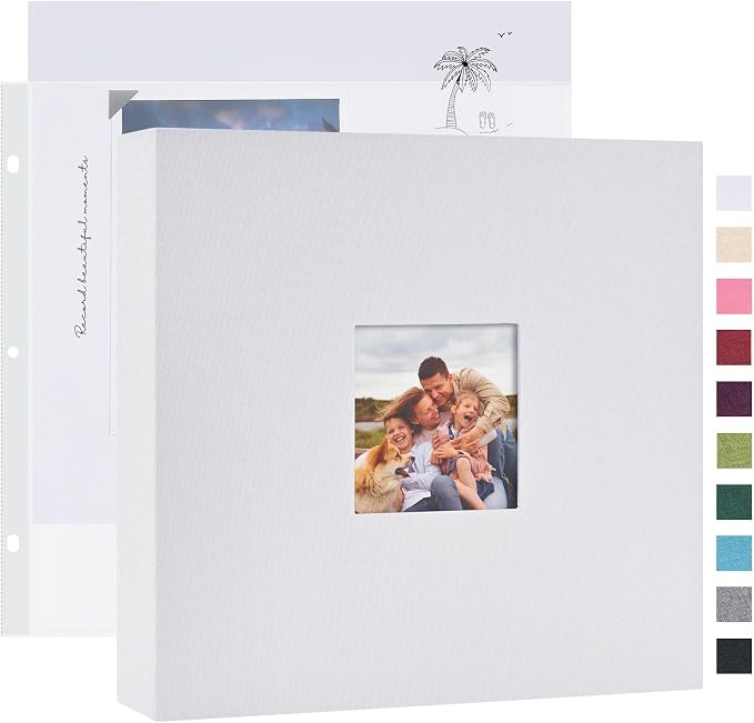 Mublalbum 8x8 Inch 3 Ring DIY Scrapbook Photo Album 40 Pages, White | 3 Ring Binder Scrapbook, Linen Cover, 20 Plastic Sleeves 40 Pages, Memory Book for Wedding, Baby, Family, DIY Projects by Mublalbum