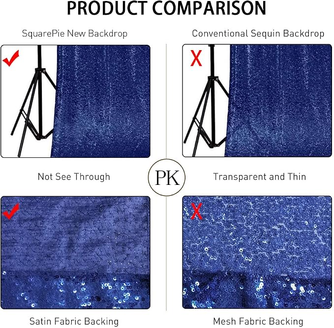 SquarePie 5x7ft Navy Blue Sequin Backdrop, High Density Non-Transparent Glitter Curtain for Photography, Birthday, Wedding Party Decorations, Thick Solid Background with 4" Rod Pocket, 1 Panel - Image 3