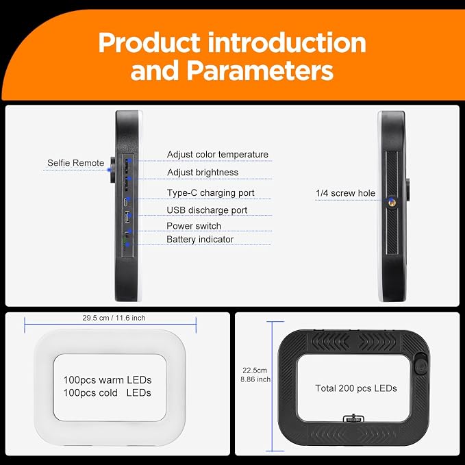 20W Ring Video Light with 8000mAh Built‑in Battery & 80inch Tripod 3H Max Brightness Portable Handheld Phone Fill Light Expandable for Mic & Camera Kit Easy Shooting for Vlogging Selfie Live Stream - Image 6