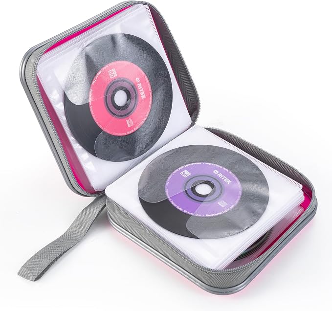 alavisxf xx CD Case, 48 Capacity Hard Plastic Zipper Disc Wallet for Car | DVD Holder, Portable Hand Strap, Anti-Slip Sleeves, Scratch-Resistant Sleeves, Disc Storage Organizer, for Home Office Travel - Image 5