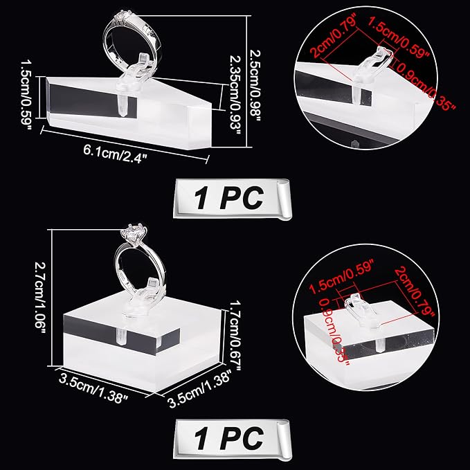 AHANDMAKER 2 Sets Acrylic Ring Display Holder, Triangle Square Clear Acrylic Block Jewelry Storage Stand for Ring Jewelly Display Home Trade Show Photo Prop Exhibit - Image 2