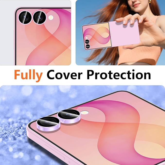 for Samsung Galaxy Z Flip 8 Camera Lens Protector, Individual Metal Ring Tempered Glass Lens Cover, [Strong Adsorption] Scratch Resistant Ultra-Thin HD Clear Lens Cover, 1 Set-Purple Ring - Image 8