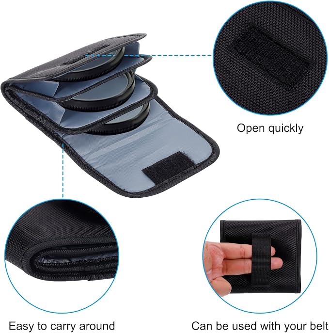 PATIKIL Lens Filter Case, 3-Pocket Camera Filter Case Portable Lens Filter Pouch Photography with Belt Loop Fit Camera Bag Strap Pocket Drone for 25mm-82mm, Black - Image 4