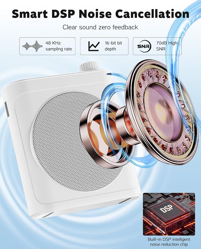 Tearstone Voice Amplifier for Teachers with Bluetooth, Dual Magnetic Mics | Portable Rechargeable Speaker with Clip-On Lapel Microphones for Classroom, Tour Guide, Public Speaking, Training (White) - Image 3