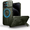 Dexnor for iPhone 15 Pro Max Case with Slide Camera Cover & Adjustable Kickstand, Compatible with MagSafe, Rugged Shockproof Bumper Cases Heavy-Duty Magnetic Protective Cover,6.7 inch,Army Green by Dexnor