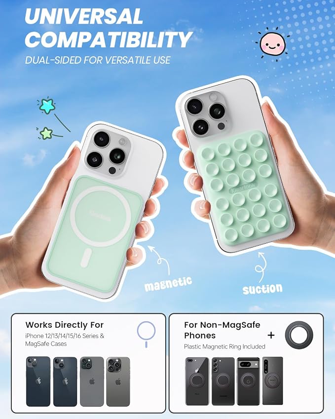 Klearlook Magnetic Suction Phone Mount for MagSafe Case, Light Green | Removable Sticky Phone Grip Holder for Hands-Free Makeup / Selfie / Vlog for TikTok & Instagram Influencer / Creator - Image 2