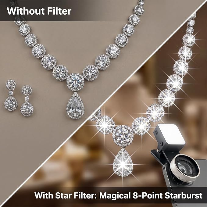 Macro Lens for iPhone 10X Phone Camera Lens Kit with Fill Light & Star Filter, Magnetic Warm/Cool Fill Light Universal Clip for Nail Art & Jewelry Photography - Image 2