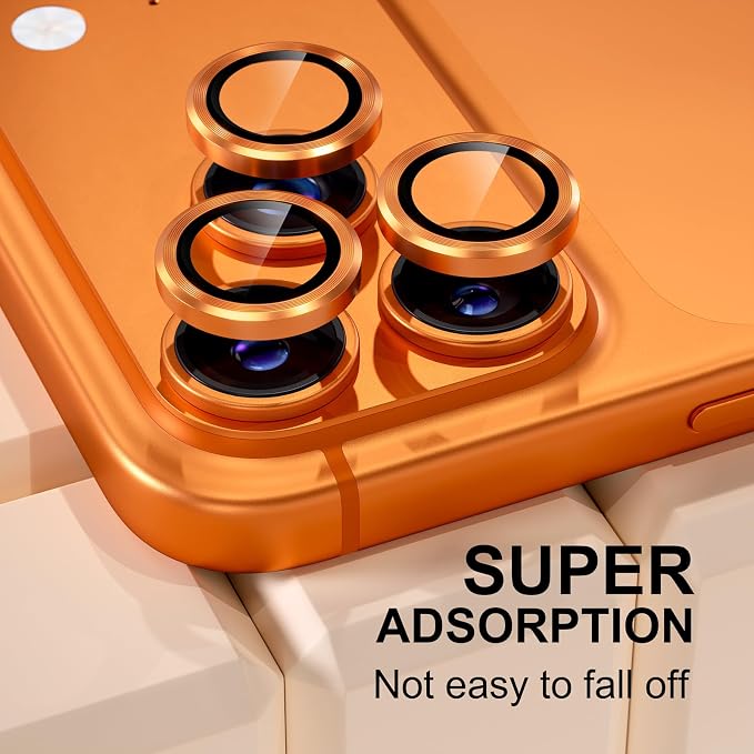 Misea Compatible for iPhone 17 Pro/iPhone 17 Pro Max Camera Lens Protector | 9H Tempered Glass Ultra HD Bling Camera Screen Protector Cover Metal Individual Ring Decoration Accessories, Orange - Image 6