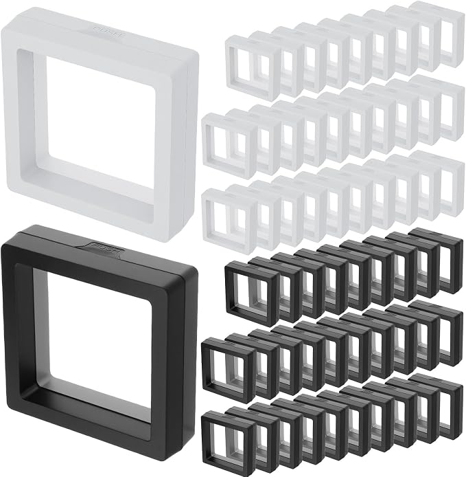 60 Pcs 3D Floating Display Case 2.8 x 2.8 x 0.8 Inch Coin Frame Display Holder Stands for Antique Challenge Coins, Jewelry, Shells, Gems, Minerals, Rocks, Specimen, Pins(Black,White) by Unknown