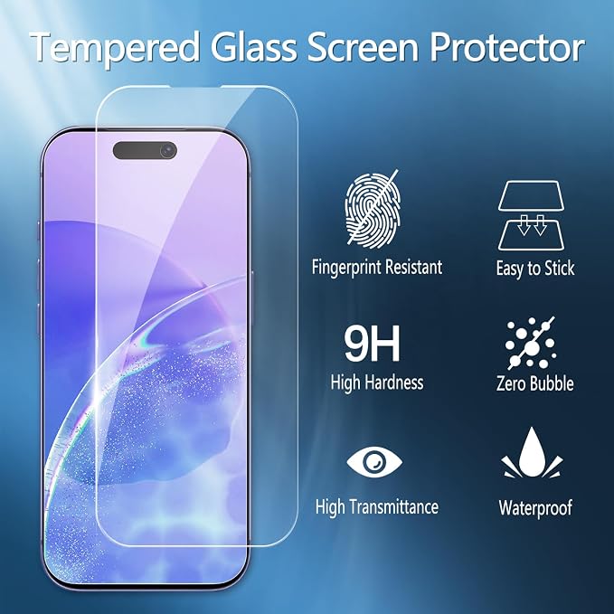 2 Pack Tempered Glass Screen Protector for iPhone 15 Pro 6.1-Inch | with Camera Lens Protector, Anti-Spy Tempered Glass Film, Easy Installation, 9H Hardness, Case Friendly - Image 3
