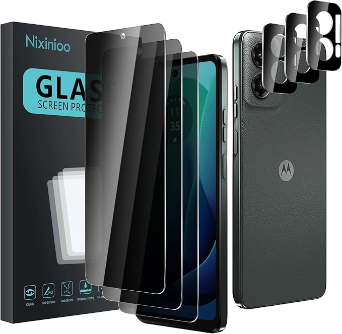 3 Pack Privacy Screen Protector for Motorola Moto G 5G 2024 With 3 Pack Camera Lens Protector, Anti Spy Tempered Glass Film, 9H Hardness, Black Protector, Anti-Scratch, Bubble Free by Unknown