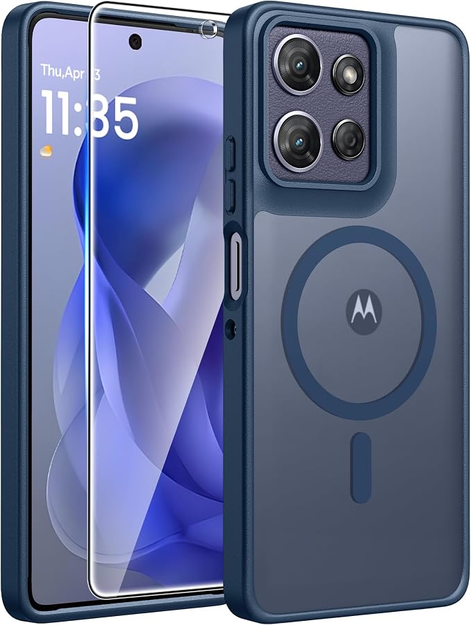 FNTCASE for Motorola Moto G Power 2026/2025 Case, Screen Protector, Blue | Translucent Matte Magnetic Back, 14FT Military Grade Drop Protection, Shockproof Protective Phone Cover by FNTCASE