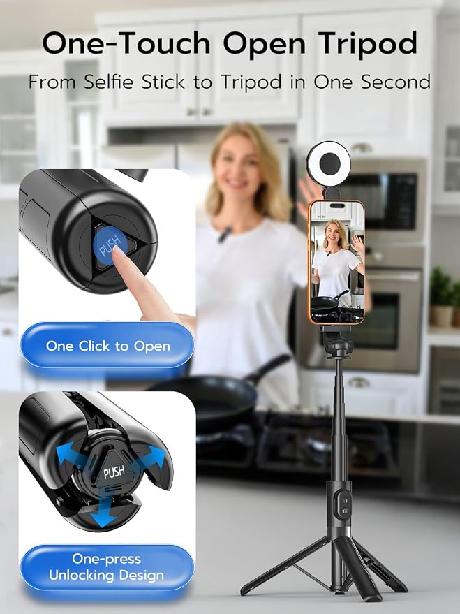 USKEYVISION Vlogging Kit, Content Creator Essentials w/Light & Lavalier Mic | Magnetic Selfie Stick Tripod for iPhone with Light, Vlogging Microphone for Content Creators, Youtube Recording(SPT-02Combol) - Image 6