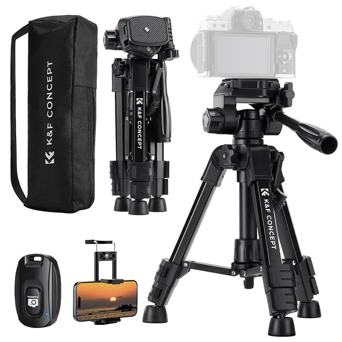 K&F CONCEPT 25" Mini Desk Tripod for Camera Video | Portable Aluminum Tripod for DSLR Cameras Phone, Lightweight Video Tripod for Travel. with Remote Max load 8.8 lbs. S223A0 by KFCONCEPT