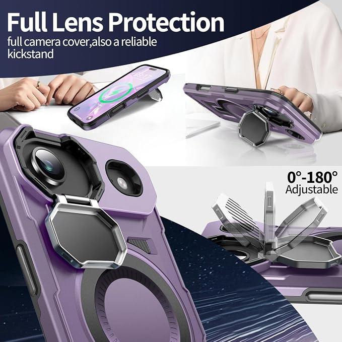 Camera Stand Case for iPhone 17 Air, [Compatible with MagSafe] [Lens Cover] 2025 Version Military Grade Protective Soft Case for iPhone 17 Air 6.5 inch Men Women, Purple - Image 3