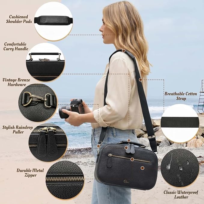 Camera Sling Bag, Waterproof PU Leather Crossbody Camere Bag for Photographers, Small Shockproof Case with Removable Dividers for DSLR/SLR/Mirrorless, 4L Black - Image 4