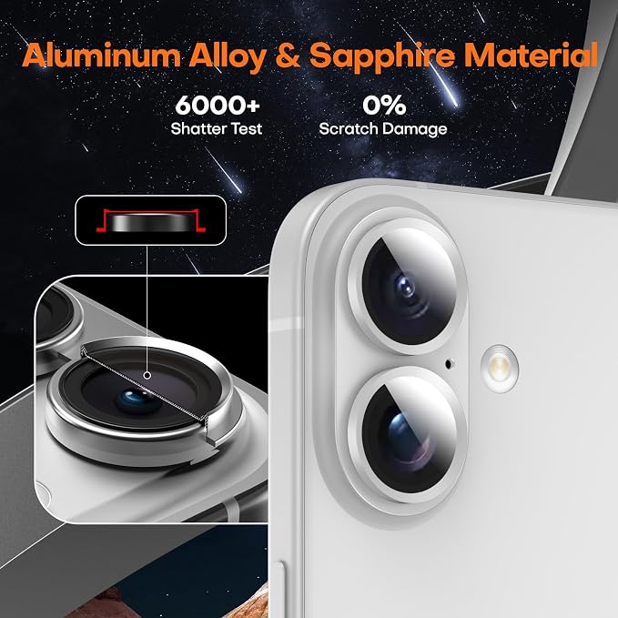 for iPhone 16/16 Plus/iPhone 17 Camera Lens Protector- White | Aluminum Alloy, Tempered Glass Camera Cover, Nano Reinforced Adhesive, Accessories, Anti-Drop, Anti-Scratch, Case Friendly - Image 5