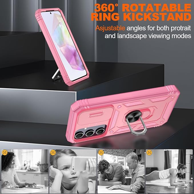 Gritup for Galaxy A35 5G Case Military-Grade Shockproof with Kickstand Pink | with 2 PCS Screen Protector, Slide Camera Cover, Heavy Duty Outdoor Protection Funda para A 35 Phone Cover, Pink - Image 7