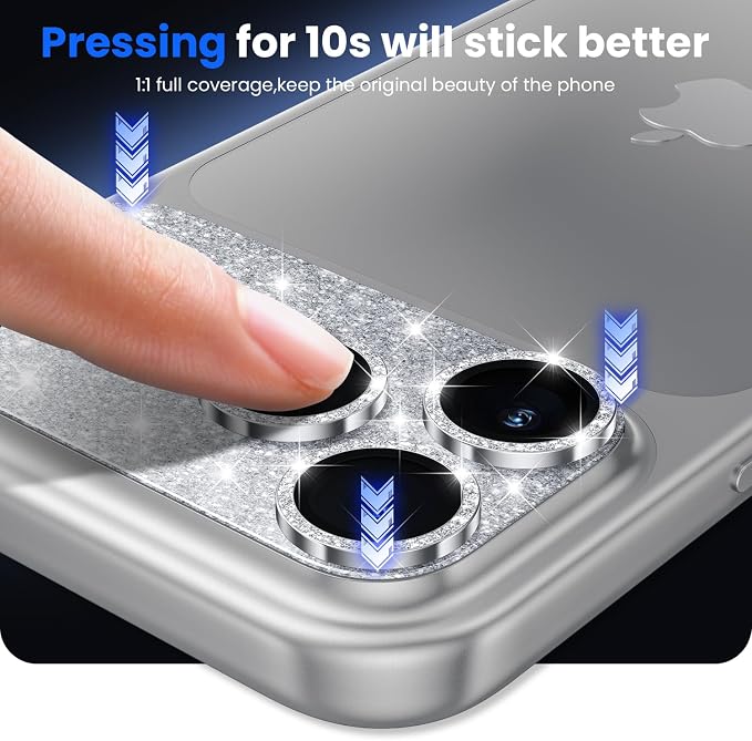 WSKEN for iPhone 17 Pro Max Camera Lens Protector - Military Grade Design | Strong Adhesion, Daily Shatterproof, Metal Aluminum Alloy Tempered Glass Camera Screen Protector, Glitter - Image 5