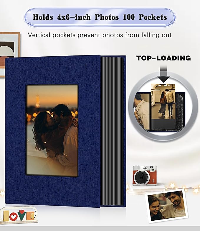 Ejblfe Photo Album 4x6,Linen Cover Slide-in Photo Album Book Can Holds 100 4x6 Photos with 50 Black Sheets for Family,Wedding,Baby and Holiday Pictures (Dark blue) - Image 3
