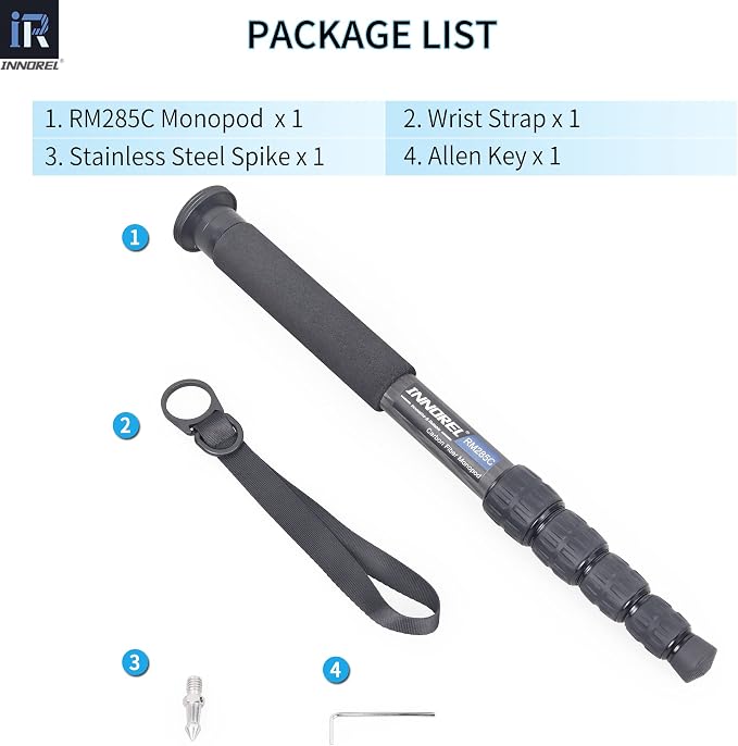 Carbon Fiber Camera Monopod INNOREL RM285C Professional Portable Compact Lightweight Travel 5-Section Monopod for Canon Nikon Sony DSLR Camera Video Camcorder DV Photography Bracket Load 22lbs/10kg - Image 8
