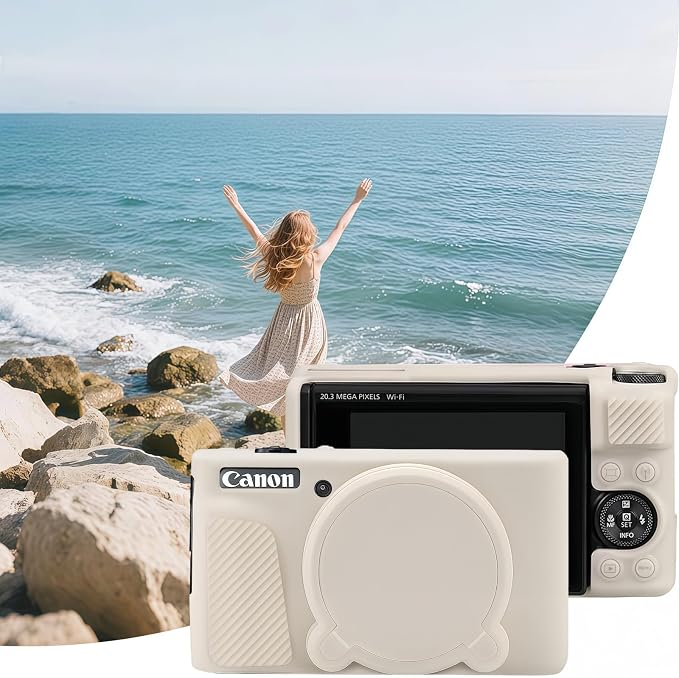 Camera Case for Canon PowerShot SX740/ SX730 Digital Camera, SX740 HS Case | Soft Silicone Protective Case Removable Lens Cover, Comes with 2 Screen Protectors and 1 Wrist Strap. (Mist White) - Image 6